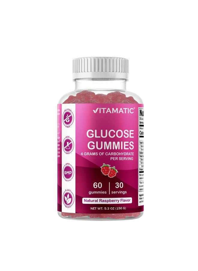 Vitamatic Glucose chewable Gummies - 60 Count - Natural Raspberry Flavor - 4G of Carbohydrate per Serving (1 Bottle) - Image 1